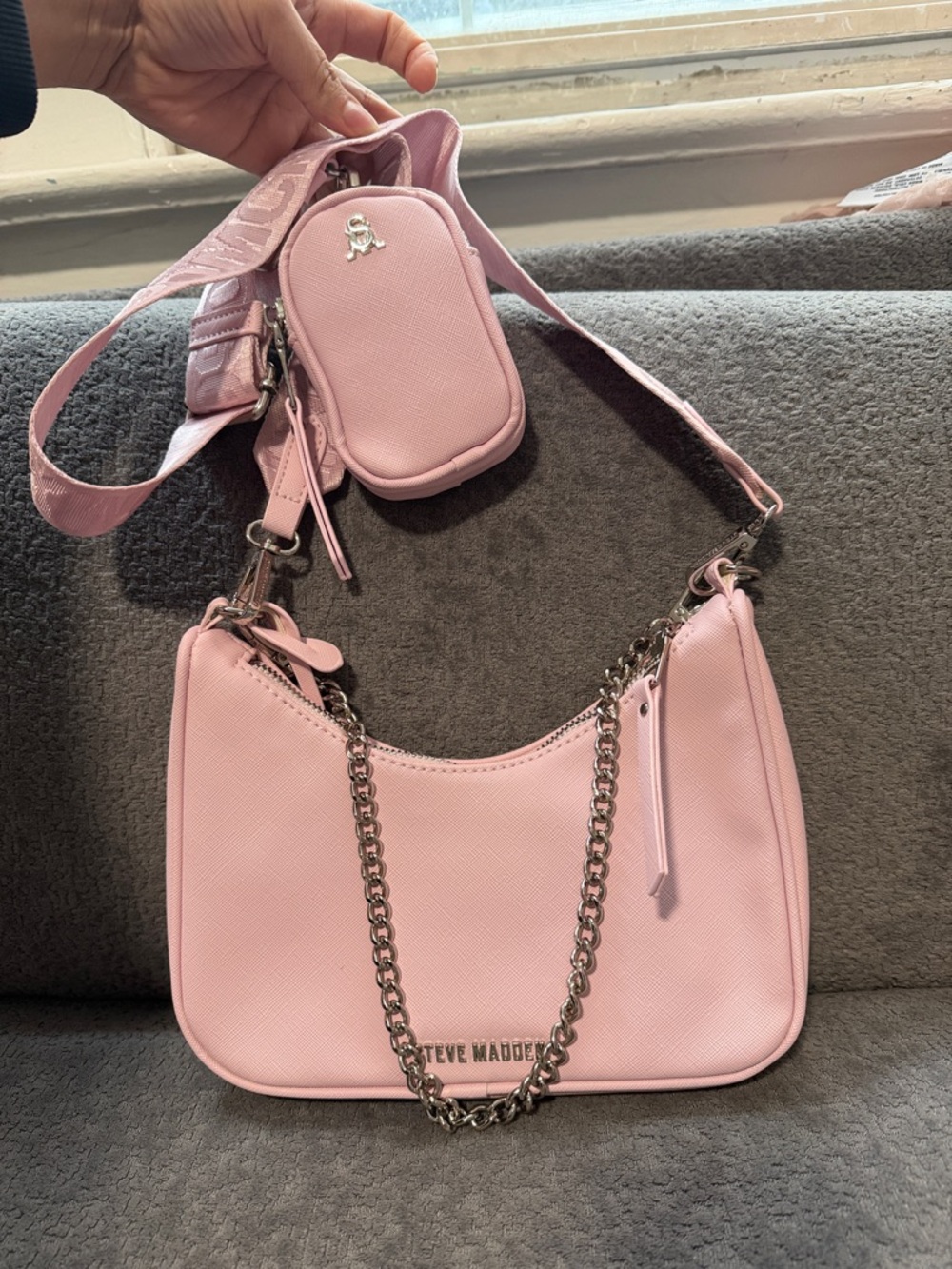 Steve Madden Light Pink crossbody Bag with Chain and Removable Strap Pouch